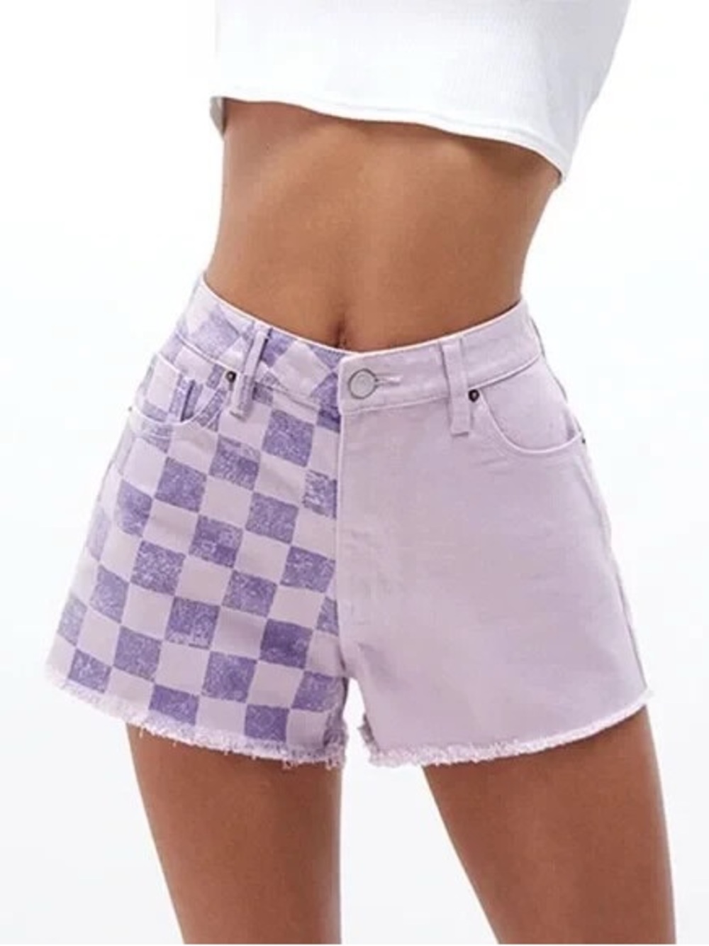 Pacsun Lilac Checkerboard High-Waist Women’s Shorts